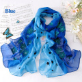 Women High Quality Fashion New Design Flower embroidered Long Pure Silk Scarf Shawl 100% Silk Shawl